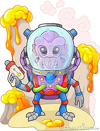 Cartoon alien from outer space, funny illustration Vector Illustration