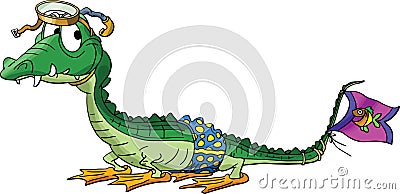 Cartoon alligator goes to snorkeling vector illustration Vector Illustration