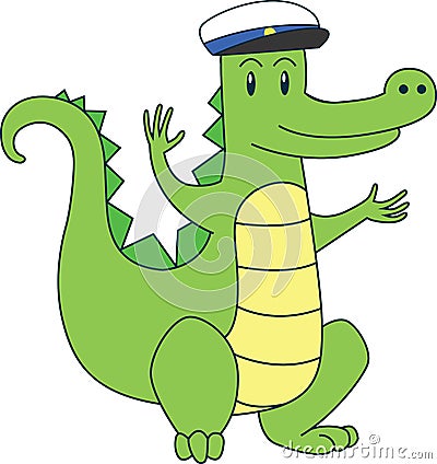 Cartoon alligator in sailor cap. Vector flat illustration Vector Illustration