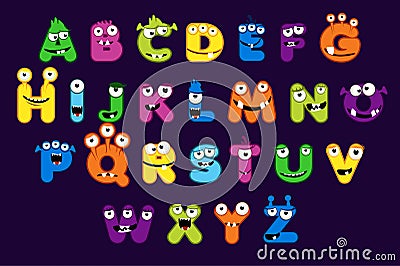 Cartoon alphabet font, MONSTER style. Stock vector typeface for your design and UI Game, funny monster letter set Vector Illustration