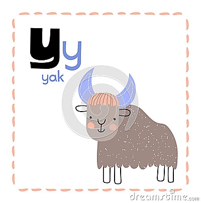 Cartoon Alphabet letter Y for Yak for teaching Vector Illustration