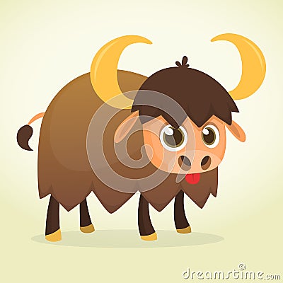 Cartoon american bull buffalo, ox, bison, isolated on white background. Colorful book page for kids and children. Vector Illustration