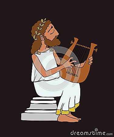 Cartoon ancient greek bard on dark background Vector Illustration