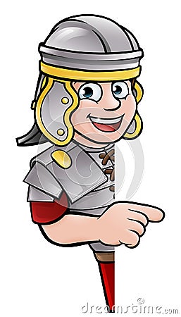 Cartoon Ancient Roman Soldier Pointing Vector Illustration