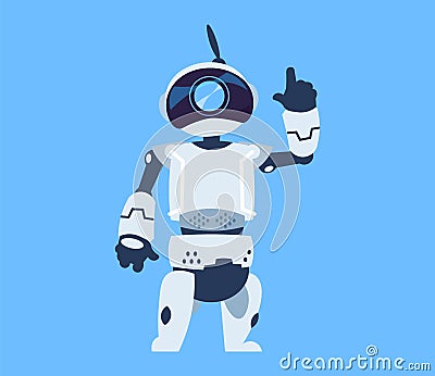 Cartoon android. Cute robot waving hand. Futuristic automatic robotic toy or cyber bot of artificial intelligence Cartoon Illustration