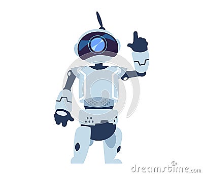 Cartoon android. Robot waving hand. Futuristic automatic robotic toy or cyber bot of artificial intelligence. Innovation smart Cartoon Illustration