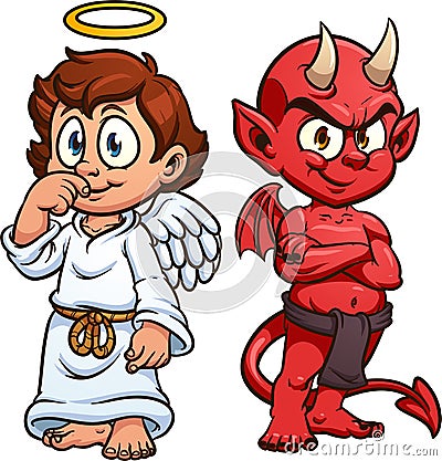 Cute cartoon angel and devil Vector Illustration