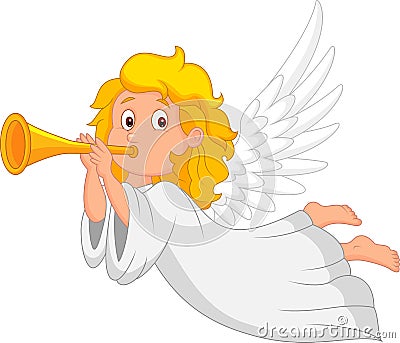 Cartoon angel with trumpet Vector Illustration