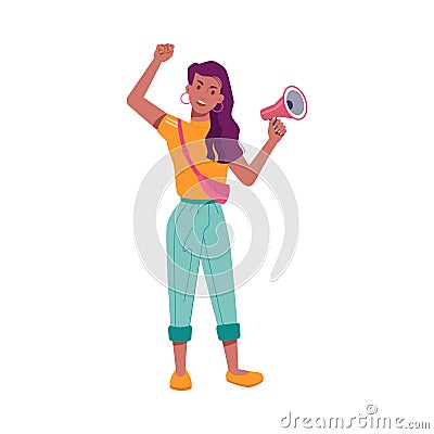 Woman protestor with megaphone, cartoon character Vector Illustration