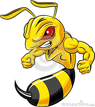 Cartoon angry bee mascot isolated on white background Vector Illustration