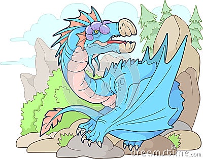 Angry carnivore dragon, funny illustration, design Vector Illustration