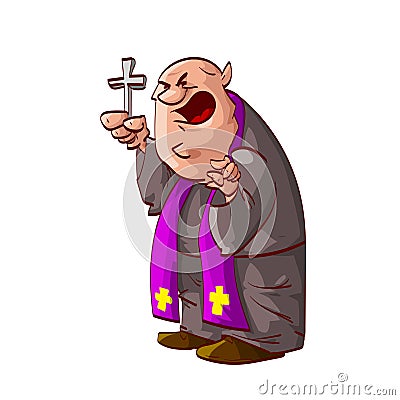 Cartoon angry catholic priest Vector Illustration