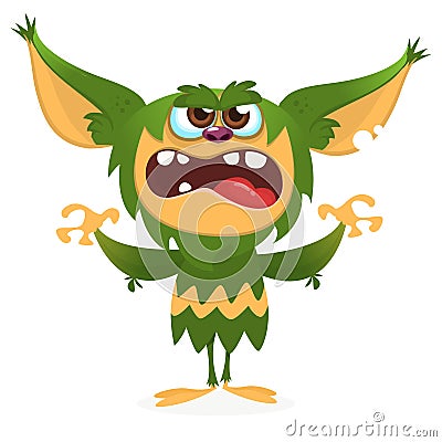 Cartoon angry gremlin. Halloween vector illustration of furry monster. Vector Illustration