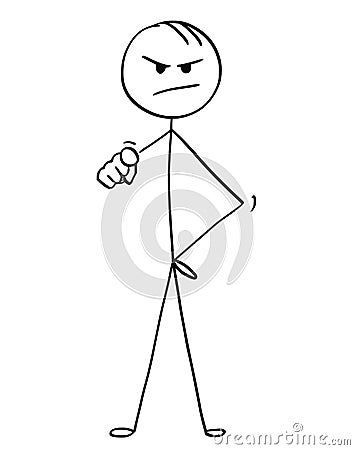 Cartoon of Angry Man or Businessman Pointing at Camera Vector Illustration