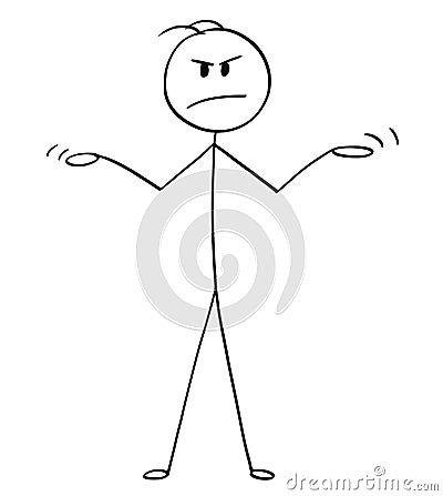 Cartoon of Angry Man or Businessman Spreading or Open His Arms in Innocence or Uncomprehending Gesture Vector Illustration
