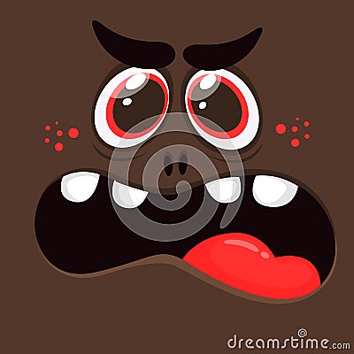 Cartoon angry monster face. Vector black monster scary. Monster mask Vector Illustration