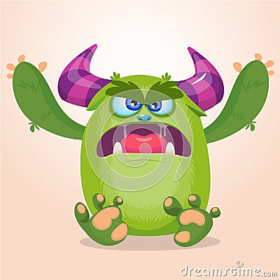 Cartoon angry monster. Halloween vector illustration or troll Vector Illustration