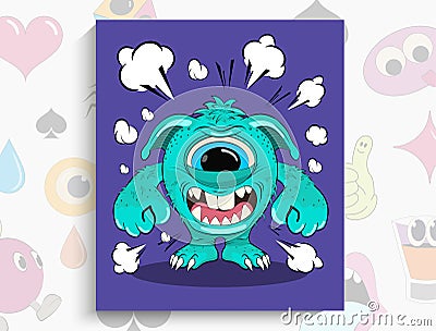 Cartoon angry monster. Vector illustration of an excited monster Vector Illustration