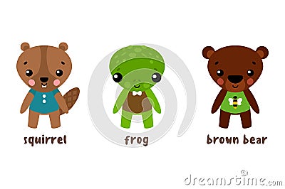 Cartoon animal character set. Frog and bear Vector Illustration
