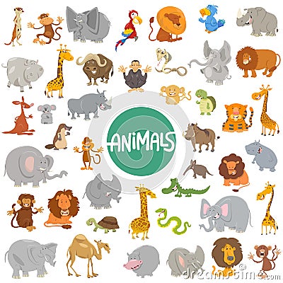 Cartoon animal characters big set Vector Illustration