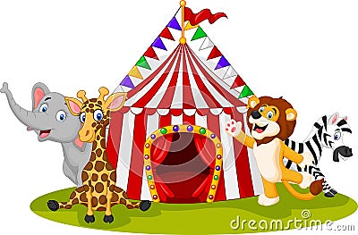 Cartoon animal circus with circus tent Vector Illustration