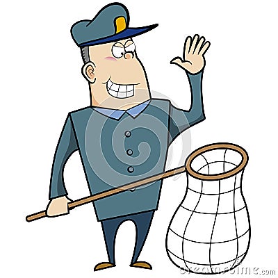 Cartoon Animal Control Officer with Net Vector Illustration