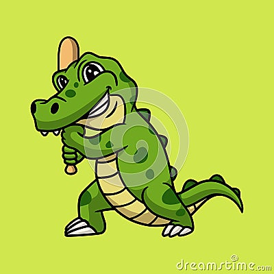 Cartoon animal design crocodile playing baseball Vector Illustration