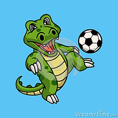 Cartoon animal design crocodile playing football Vector Illustration
