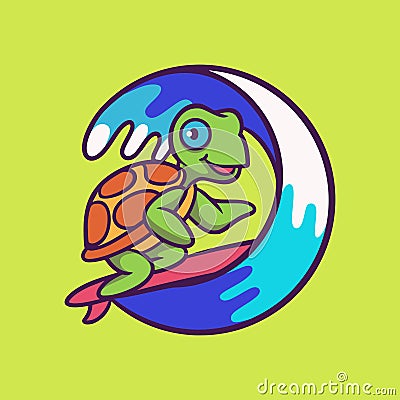 Cartoon animal design turtle surfing Vector Illustration