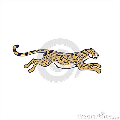 Cartoon animal guepard running fast with high speed isolated at white background Vector Illustration