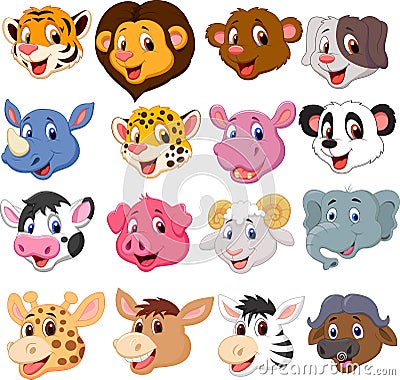 Cartoon animal head collection set Vector Illustration