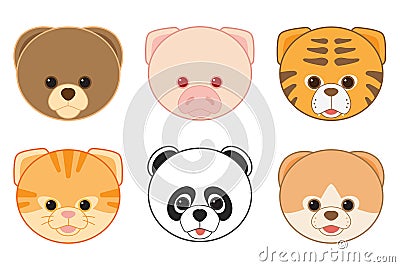 Cartoon Animal Head Icons Collection Vector Illustration