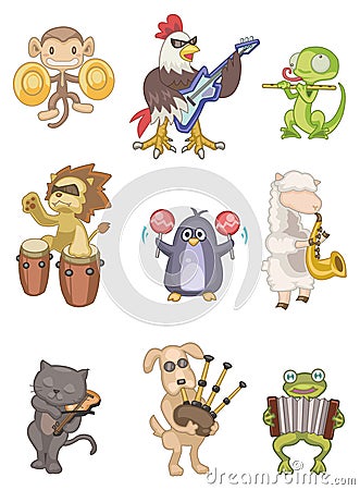 Cartoon animal play music icon Stock Photo