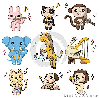 Cartoon animal play music icon Vector Illustration