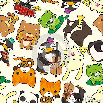 Cartoon animal play music seamless pattern Vector Illustration