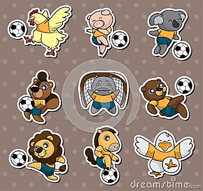 Cartoon animal soccer player stickers Vector Illustration