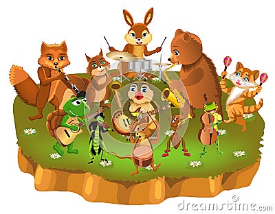 Cartoon animals band playing different instruments Vector Illustration