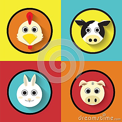 Cartoon Animals Farm Flat Icon Vector Vector Illustration