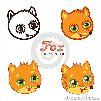 Cartoon Animals Head Icon Vector. Cartoon Fox Faces Vector Set. Different Style Illustrations. Vector Illustration