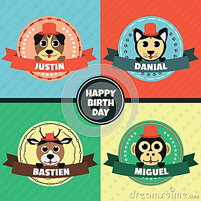 Cartoon Animals Head Label Vector Vector Illustration