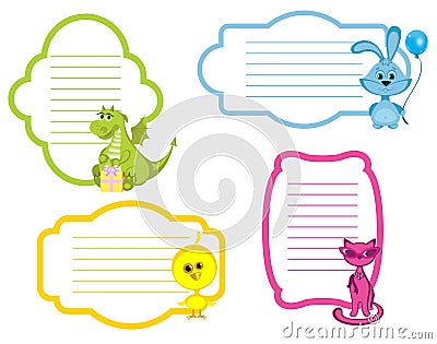 Cartoon Animals label Set Stock Photo