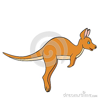 Cartoon animals. Little cute baby kangaroo runs. Vector Illustration