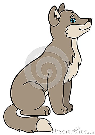 Cartoon animals. Little cute baby wolf smiles Vector Illustration