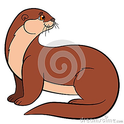 Cartoon animals. Little cute otter smiles Vector Illustration