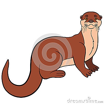 Cartoon animals. Little cute otter smiles Vector Illustration