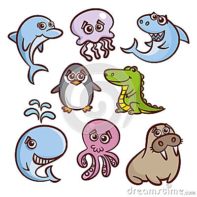 Cartoon Animals Set Vector Illustration