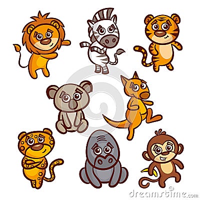 Cartoon Animals Set Vector Illustration