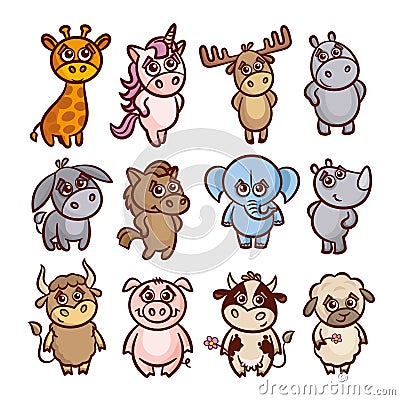 Cartoon Animals Set Vector Illustration