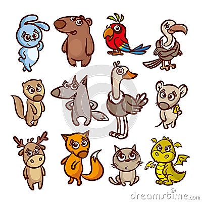 Cartoon Animals Set Vector Illustration