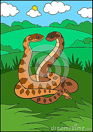 Cartoon animals. Two cute vipers smile Vector Illustration